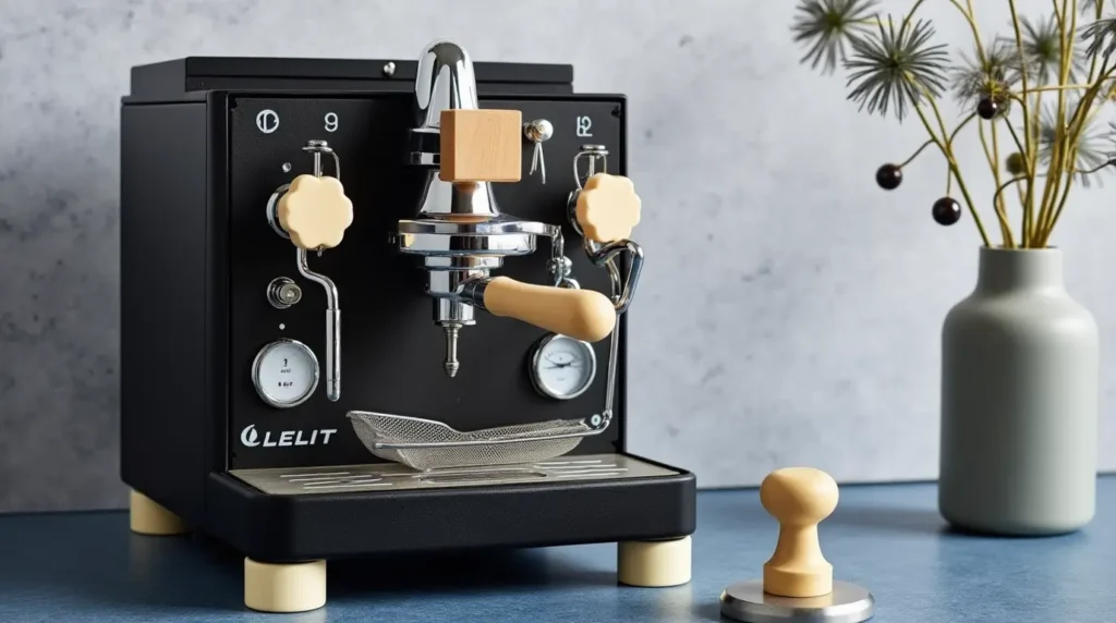 Lelit Bianca espresso machine on kitchen counter with stainless steel finish and steam wand